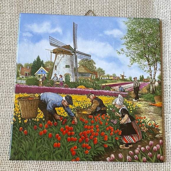VTG 1984 Ter Steege Tile Royal Mosa made in Holland Tulips Harvest 6” - Picture 1 of 8
